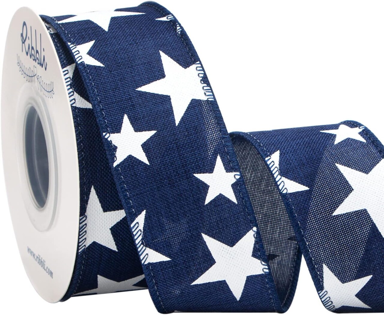 Patriotic Ribbon Wired Navy with White Star 1-1/2 Inch x 10 Yard Red White Blue Ribbon 4th of July